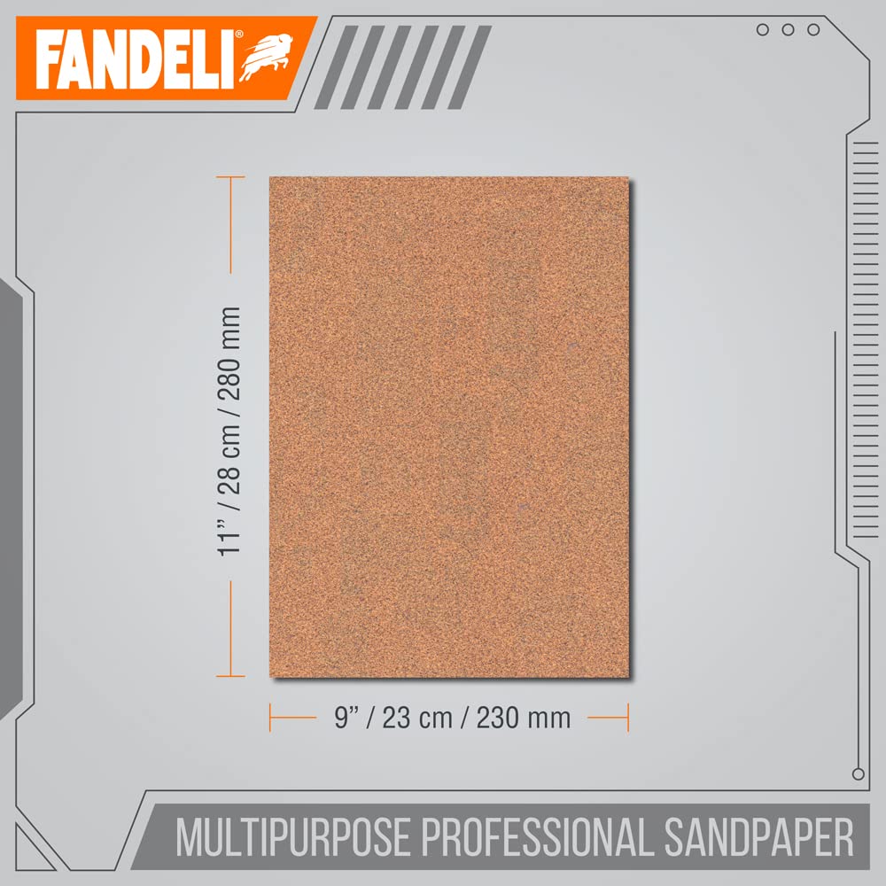 Fandeli | Multi-Purpose Sandpaper | 100 Grit | 25 Sheets of 9'' x 11'' | Ideal for Sanding Metal, Untreated Wood and Painted Surfaces