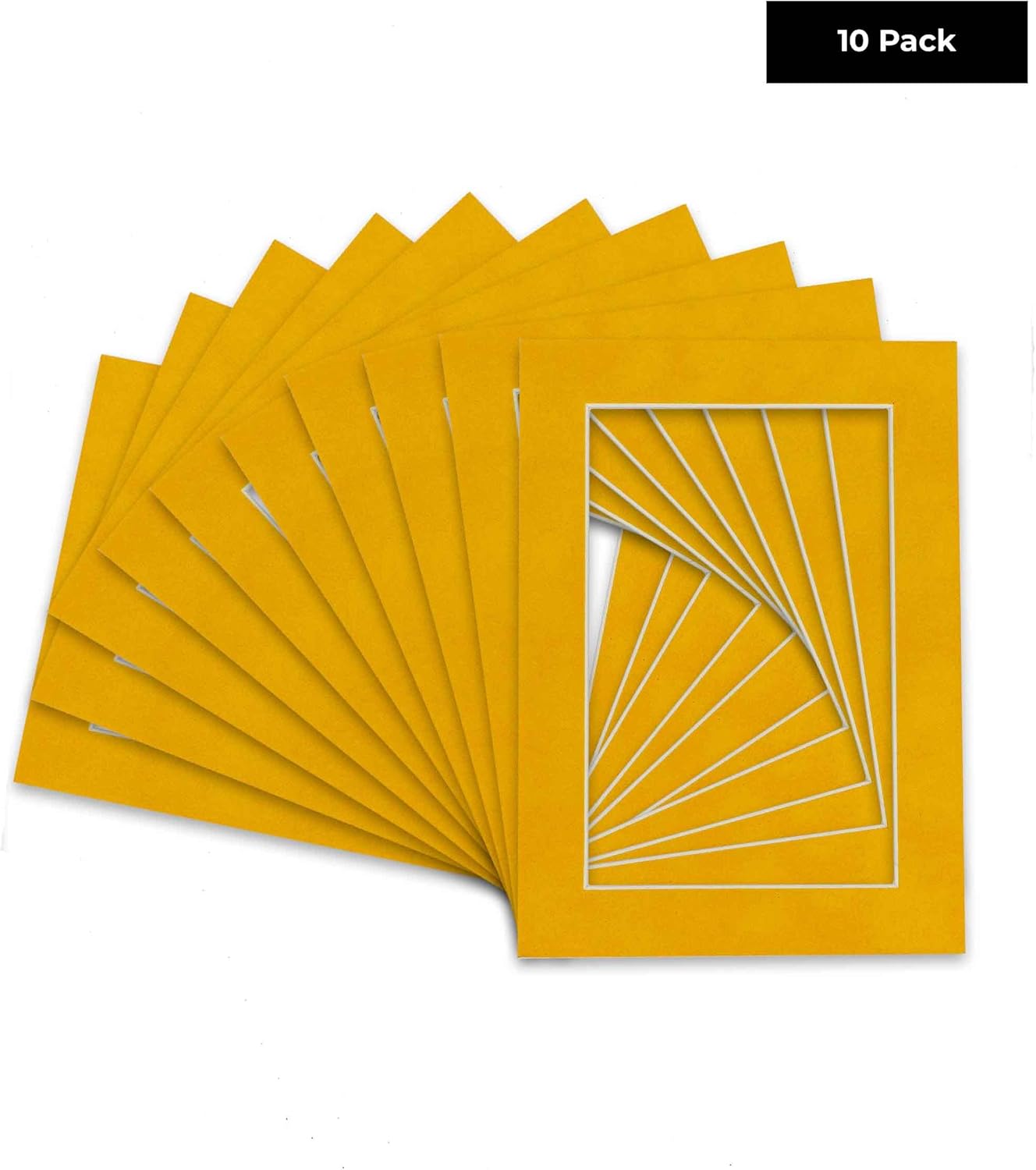Pack of Ten Acid Free 8x10 Mats Bevel Cut for 5x8 Photos - Bright Yellow Precut Matboards With Backing Boards and Self Seal Photo Mat Bags For Pictures, Photos, Framing - 4-ply Thickness