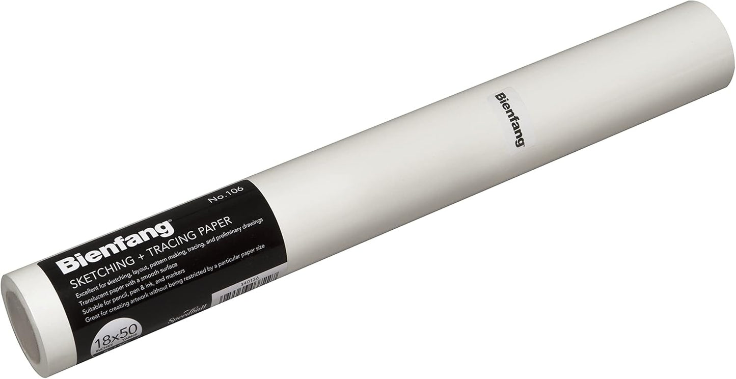 Bienfang Sketching & Tracing Paper Roll, White, 18 Inches x 50 Yards - for Drawing, Trace, Sketch, Sewing Pattern