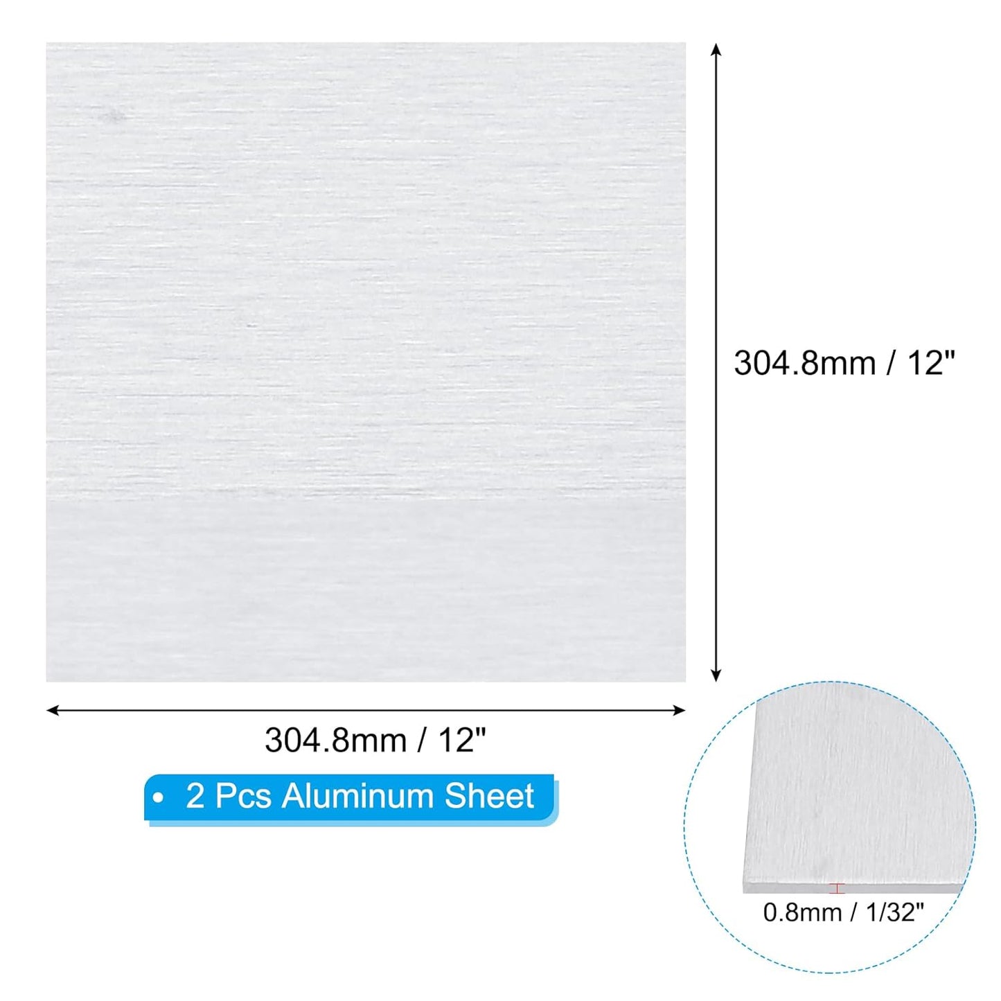 PATIKIL 6061 T651 Aluminum Sheet Metal 12 x 12 x 1/32(0.0315") Inch 2Pcs Flat Plain Aluminum Plate Covered Stock with Protective Film, Heat Rectangle 0.8MM for Lndustry Crafting