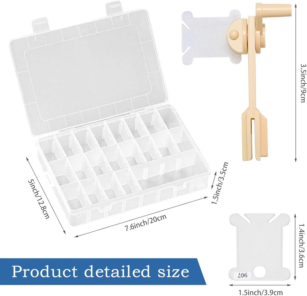 Embroidery Floss Organizer with 24 Compartments - Cross Stitch Thread Storage Box Includes 100 Plastic Bobbins, Stickers, Bobbin Winder for DIY Sewing Crafts