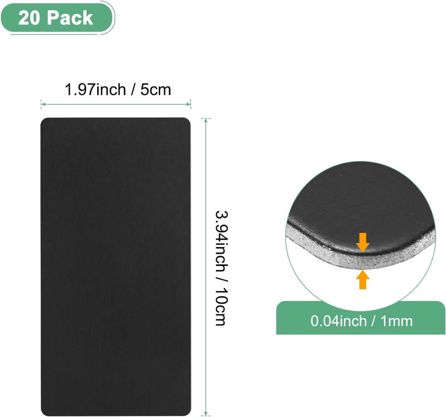 20-Pack Anodized Aluminium Laser Engraved Mount Metal Plate 4x2x0.04 Inch Engraver Blank Anodized Aluminum Sheets for DIY Laser Printing/Home/Office[Black]