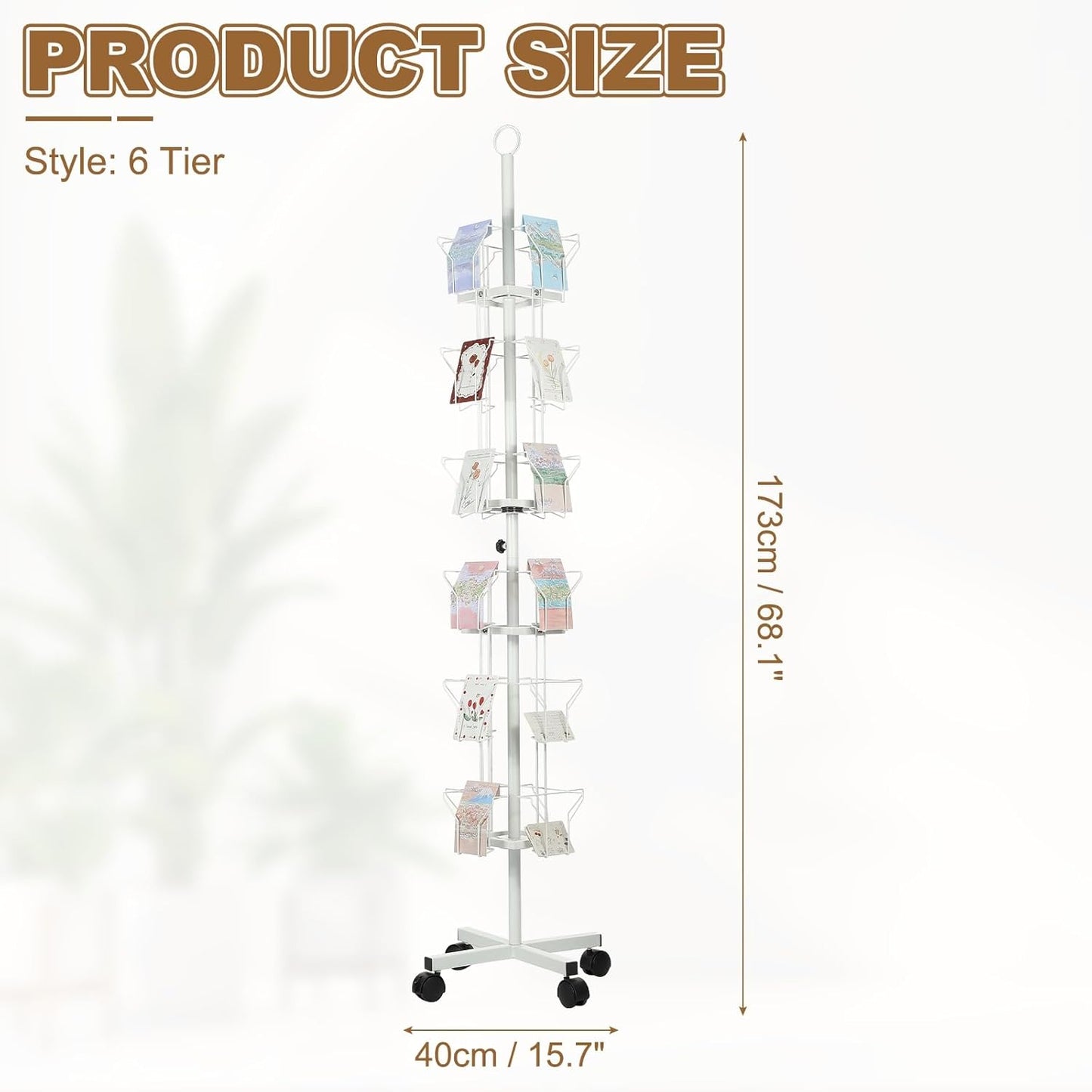 PATIKIL 6 Tier Rotating Greeting Card Rack, Metal Spinning Greeting Card Display Stand Portable Postcard Rack Holder Organizer for Postcard Sticker Photo Desk Book Stamp, White