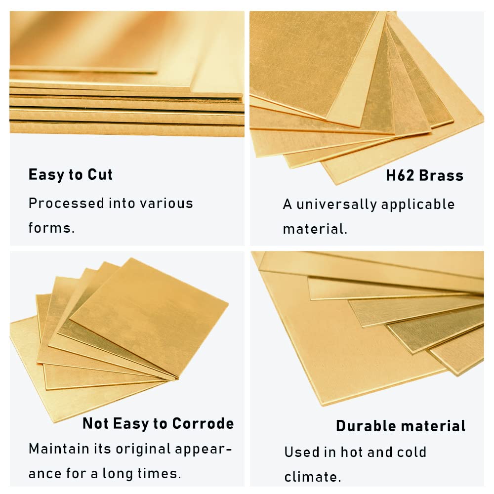 20 Gauge Brass Sheet，H62 Brass Plates Metal 0.031" Thickness x 5.9" Width x 5.9" Lenght, for Models, Crafts, Repairs, Electrical, 2Pcs