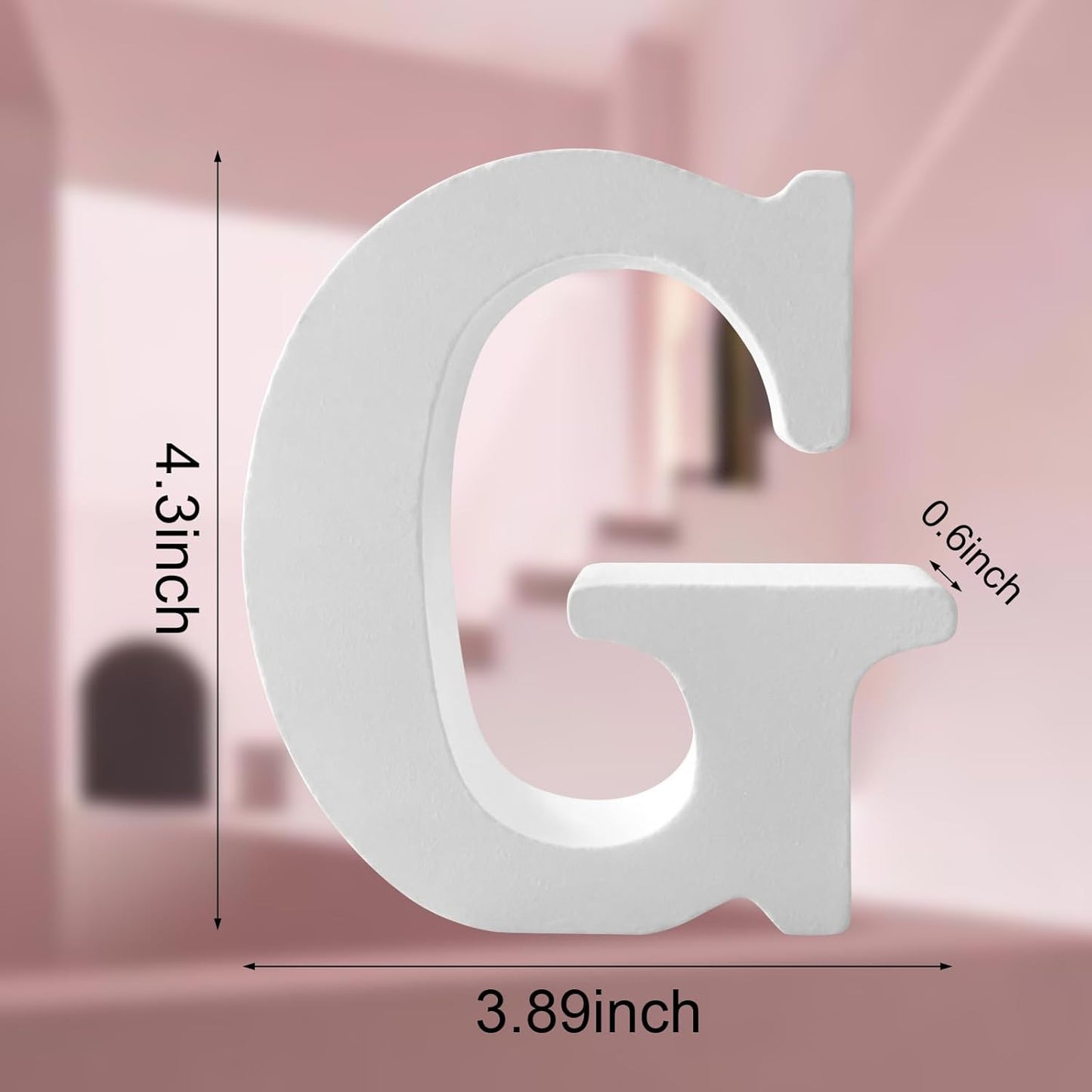 Wood Letters 4.3 Inch, White Unfinished Wood Letters for Graft, Wooden Letters for Wall Decor, Standing Letters for Bedroom, Home, Birthday, Party, DIY Graft (G)