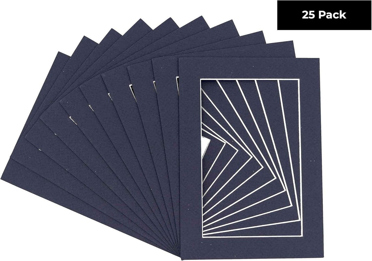 Pack of 25 Acid Free 8x10 Mats Bevel Cut for 5.5x8.5 Photos - Navy Precut Matboards With Backing Boards and Clear Photo Mat Bags For Pictures, Photos, Framing - 4-ply Thickness