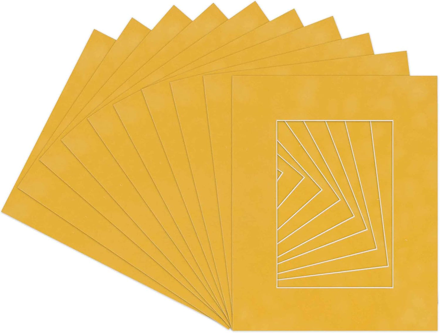 Pack of Ten 8x10 Mats Bevel Cut for 5x8 Photos - Acid Free Sunrise Yellow Suede Precut Matboards for Pictures, Photos, Framing - 4-ply Thickness