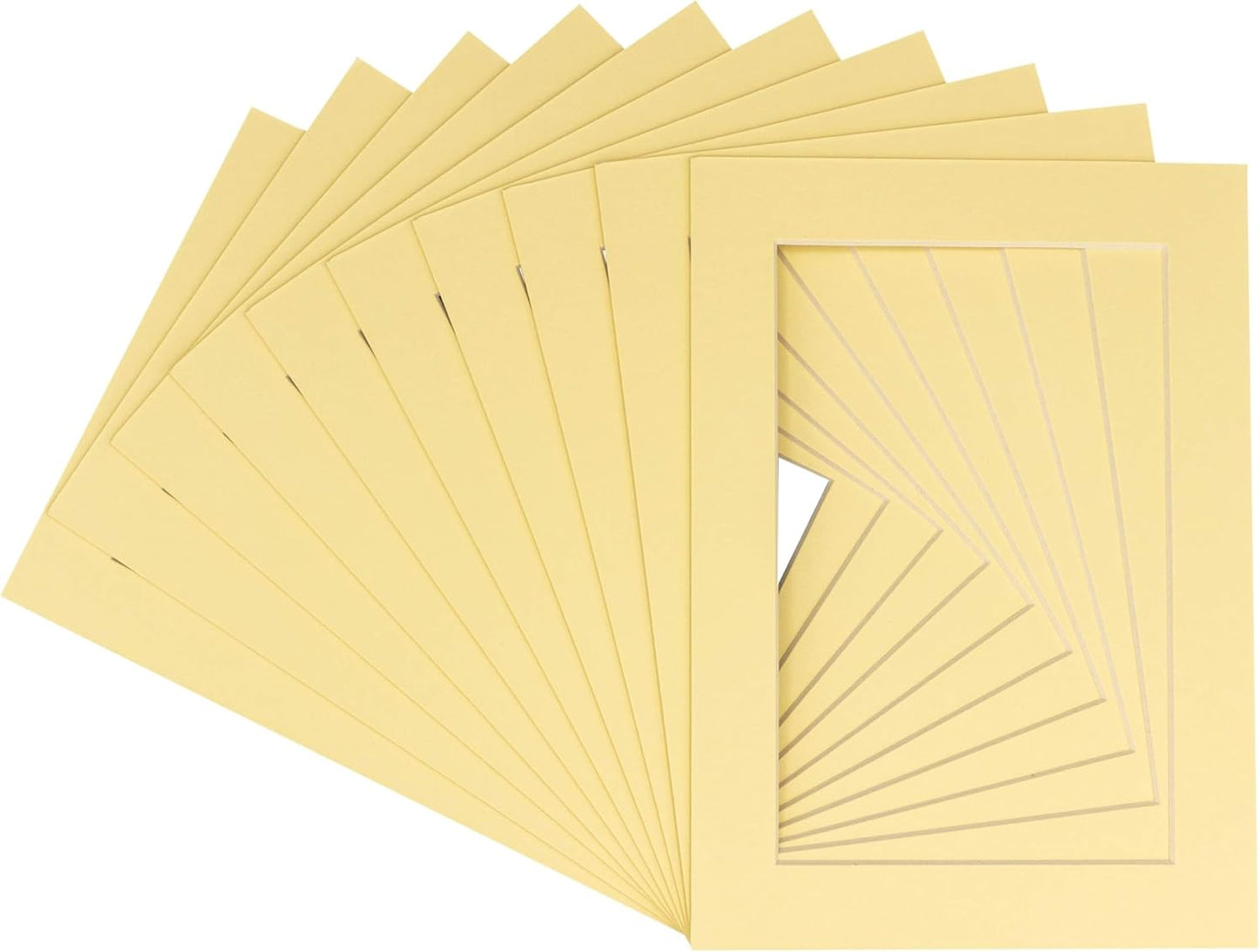 5x7 Mat for 8.5x11 Frame - Precut Mat Board Acid-Free Show Kit with Backing Board, and Clear Bags Soft Yellow 5x7 Photo Matte Made to Fit a 8.5x11 Picture Frame Matboard for Framing, Pack of 100 Mats