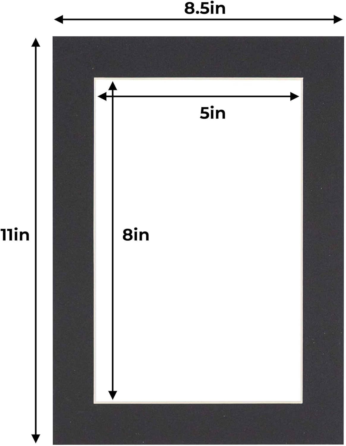 5.5x8.5 Mat for 8.5x11 Frame - Precut Mat Board Acid-Free Black 5.5x8.5 Photo Matte For a 8.5x11 Picture Frame, Premium Matboard for Family Photos, Show Kits, Art, Picture Framing, Pack of 1 Mat
