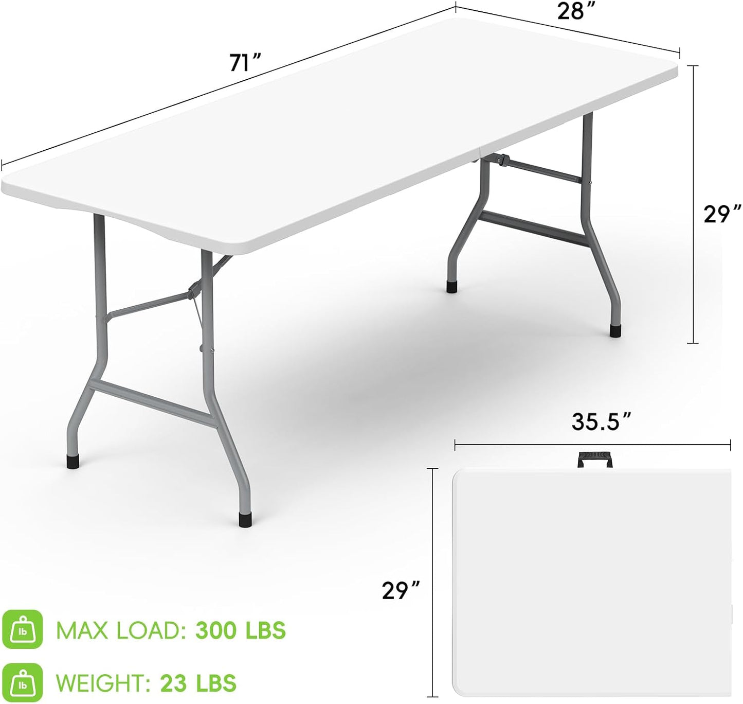HLPB Folding Table Picnic Table 2 Pcs, 6 ft Portable Camping Table with Handle and Safety Locks, Foldable Table Plastic Dining Table Indoor Outdoor for Camping, Picnic and Party