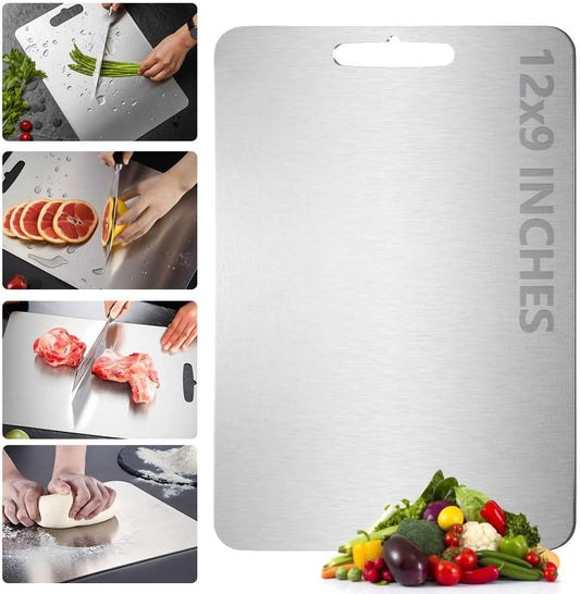 100% Pure Titanium Cutting Board for Kitchen – Non-Toxic, Double-Sided, Eco-Friendly, Dishwasher Safe, Rustproof, Knife-Friendly Chopping Board for Meat, Vegetables & Fruits (12 x 9 in)