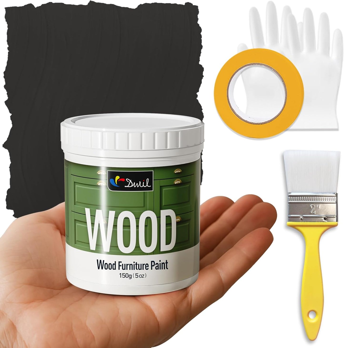 DWIL Matte Finish Furniture Paint - 5 Oz Wood Paint for Cabinets, Doors, Tables, and Dressers Refinishing - Water-Based, Non-Toxic & Odorless, Easy to Apply(Black)-Trial Pack
