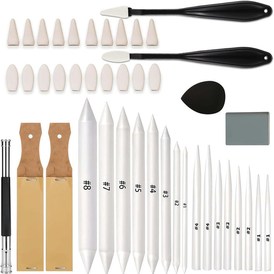 43 Pcs Blending Stumps for Drawing Tortillions Blending Sticks Paper Art Blenders Sketch Drawing Tools with Wipe Scrapers Rub Sponge Kneaded Eraser for Charcoal Sketching Shading