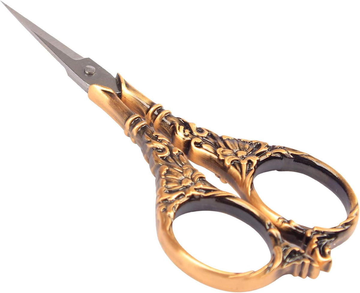 BIHRTC Vintage European Style Scissors Stainless Steel for Cross Stitch Cutting Embroidery Sewing Handcraft Craft Art Work DIY Tool(Red Copper)