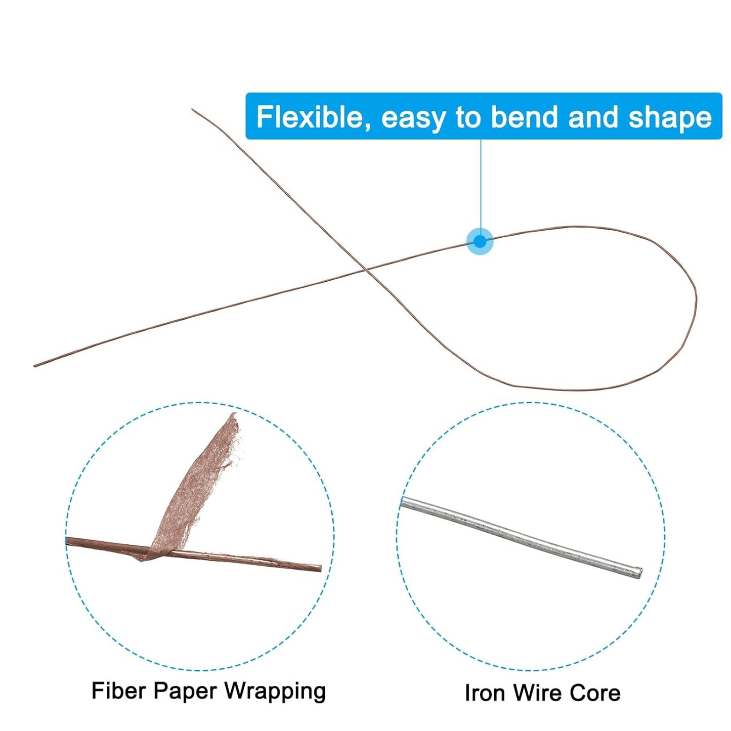 PATIKIL 28 Gauge 16" Floral Stem Wire, 100 Pcs Paper Wrapped Iron Artificial Flower Stem Accessories for DIY Bouquet Stem and Craft Decoration, Brown