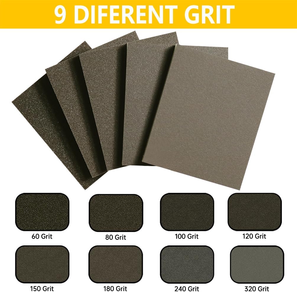 16PCS 100 Grits Sanding Sponge Medium Sanding Block, Washable and Reusable Wet Dry Sandpaper Sponge， Sander Sponges for Wood Drywall Metal Wood