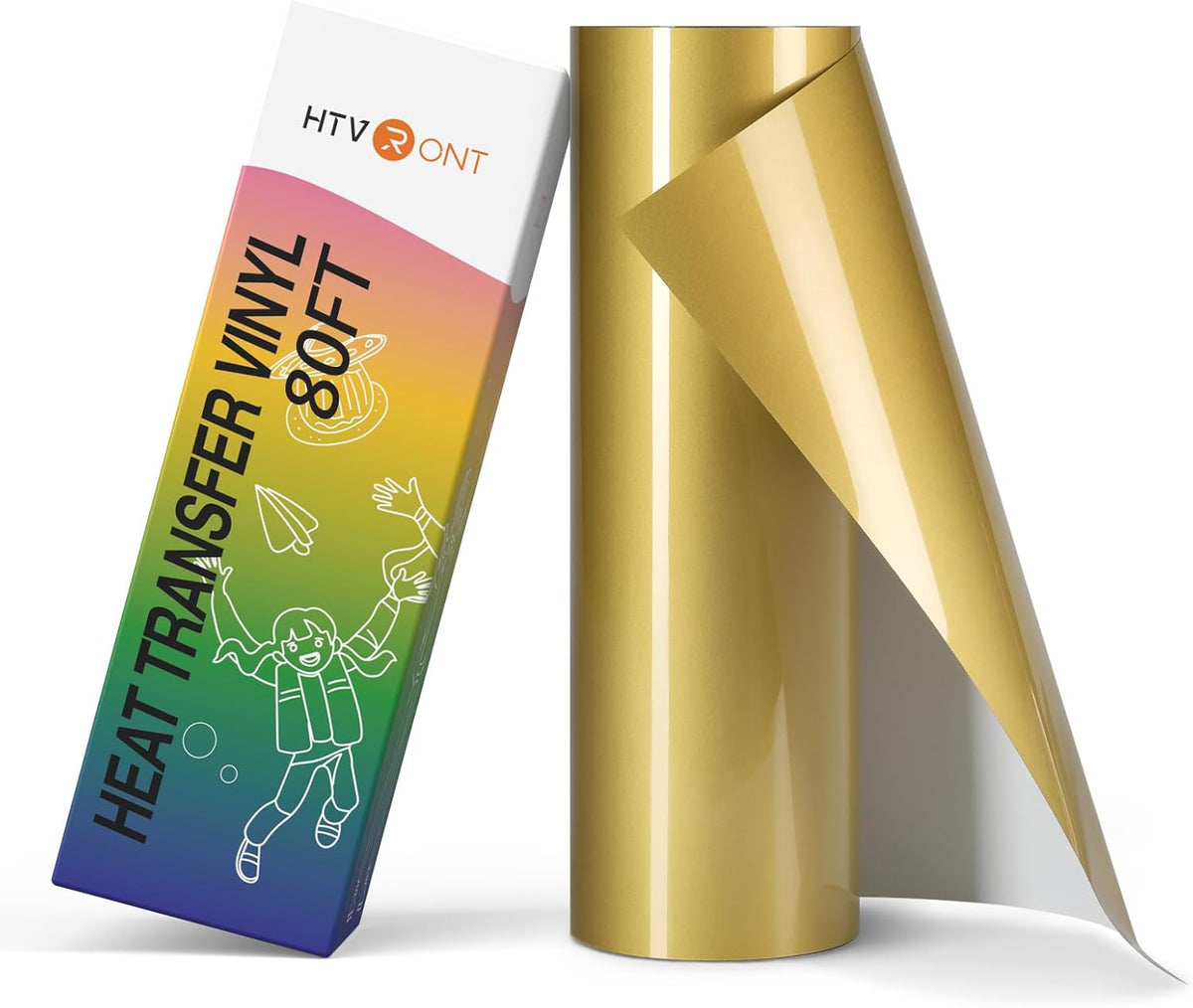 HTVRONT Heat Tranfer Vinyl Roll - 12” x 80ft Gold HTV Vinyl for T Shirts, Iron on Vinyl Compatible with Cricut Cutting Machine - Easy to Use for Personalized Gifts (Gold)