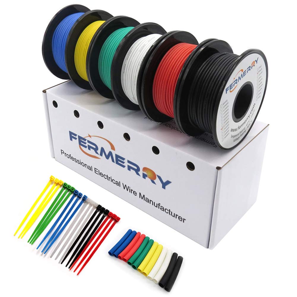 Fermerry 12 AWG Stranded Wire Spool 5ft Each 6 Colors Flexible 12 Gauge Silicone Hook up Wire Kit Electrical Tinned Copper Wire
