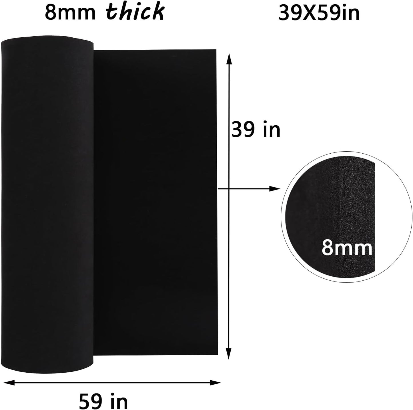 EVA Foam, Cosplay Foam Roll, Size 8mm Thick.39 x 59in（16sqft）. Suitable for Large Foam Cosplay Modeling, DIY Projects,Crafts. Ultra High Density 90 kg/m3.Black.
