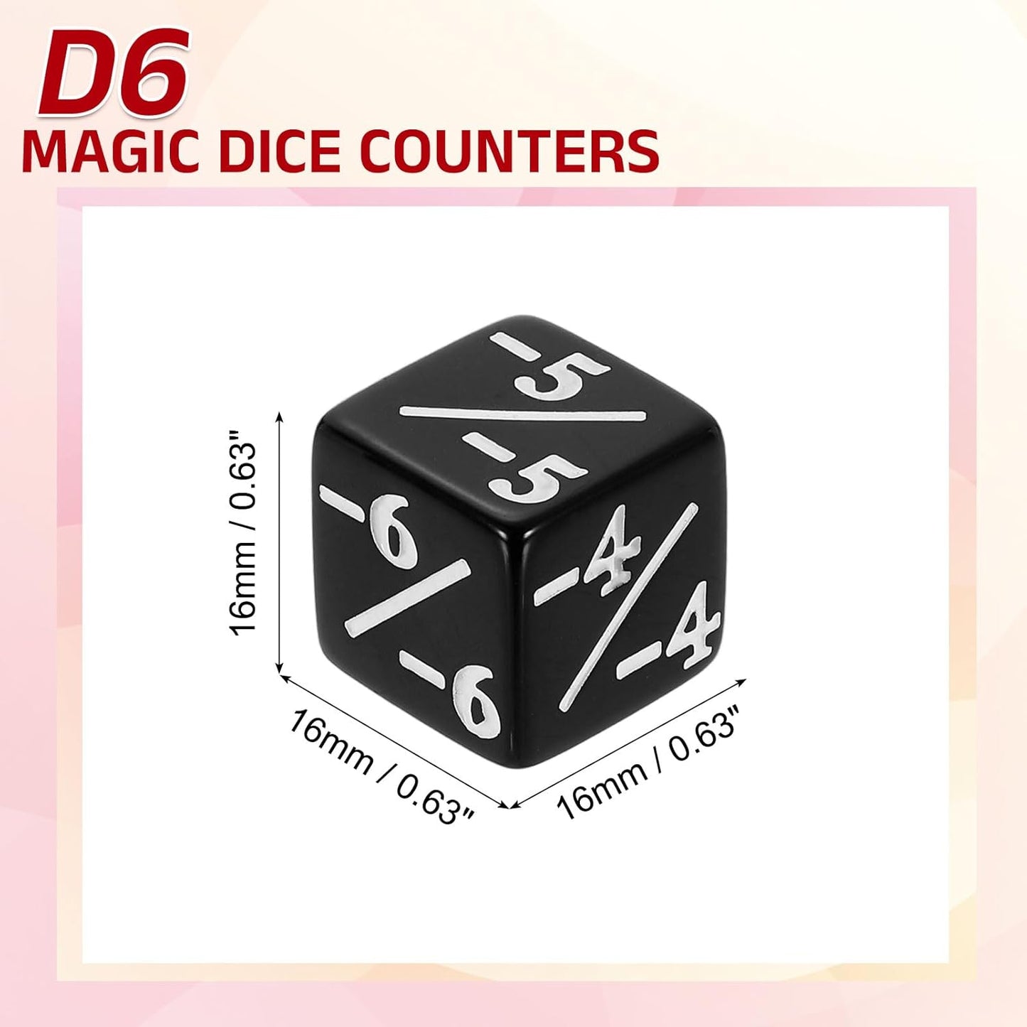 uxcell 24Pcs Magic Dice Counters, Acrylic D6 Life Token Dice Set with Pouch for Standard Cards Gaming Accessories, Black