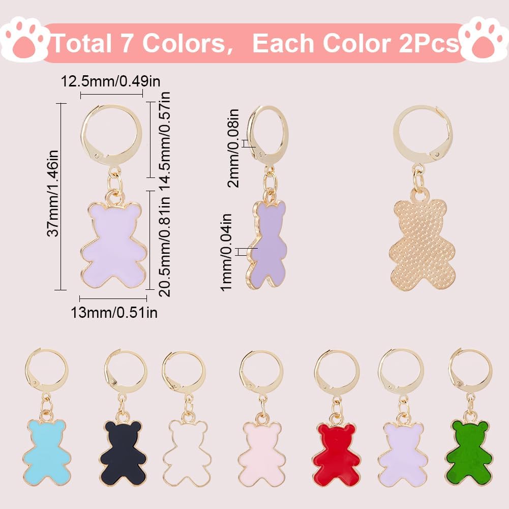SUNNYCLUE 1 Box 14pcs Crochet Stitch Marker Stitch Markers Knitting Bear Stitch Marker Charms Animals Leverback Enmamel Cute Stitch Marker for Knitting Weaving Sewing Needleworks DIY Craft Supplies