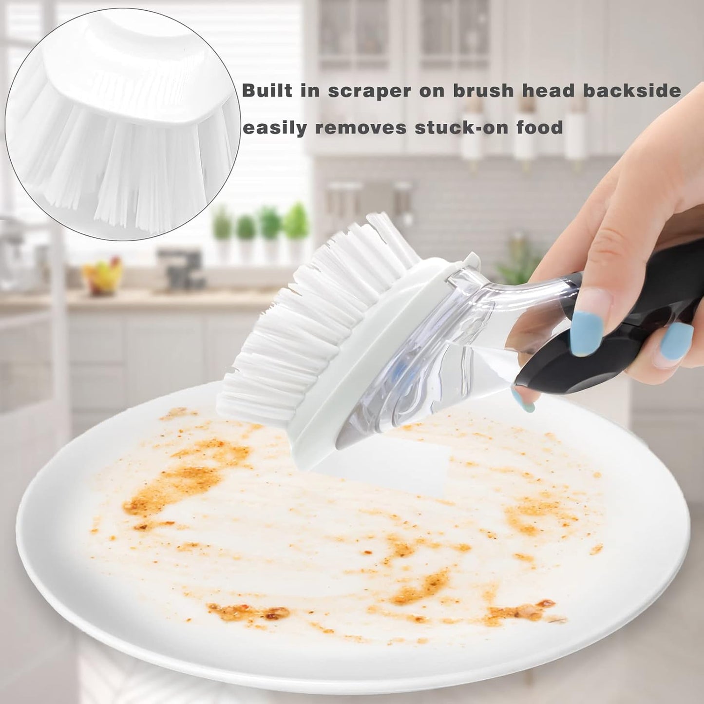 Brush Refills for OXO Dish Brush - 6 Pack Dish Brush Cleaning Soap Dispensing Head Replacement for Scrubber (White)