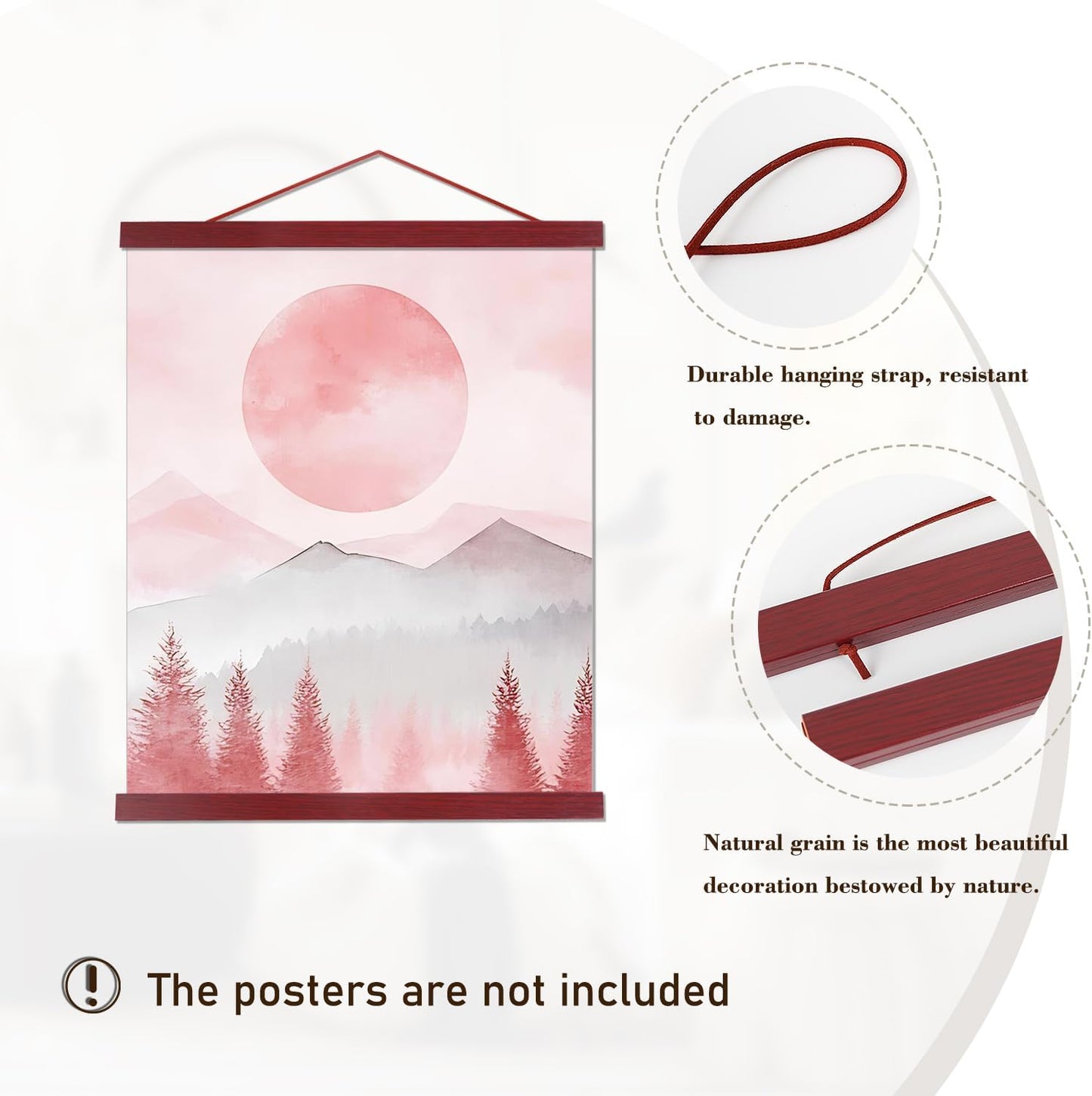 Artmag Magnetic Poster Hanger Frame, 24x36 24x32 24x18 Light Wood Wooden Magnet Canvas Artwork Print Poster Hangers Frames Hanging Kit (Mahogany, 24")