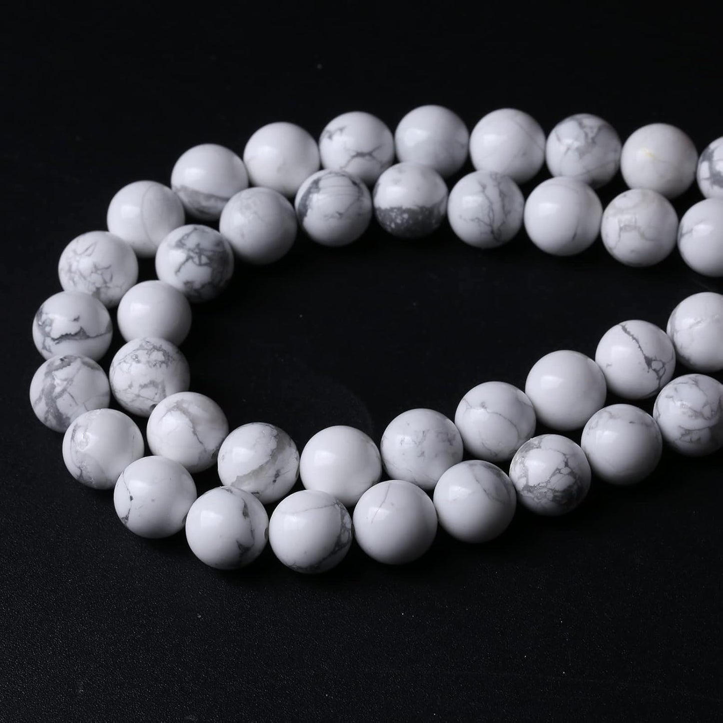 32pcs 12mm AAA Natural Stone Beads White Howlite Turquoises Round Loose Beads for Jewelry Making DIY Bracelet (White Howlite Turquoises, 12mm)