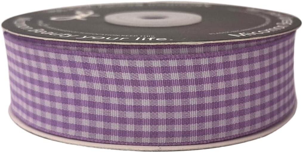 Purple and White Woven Edge Plaid Ribbon 100% Polyester Gingham Ribbon 25 Yards Each Roll (1",Purple)