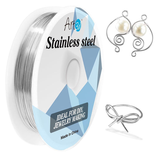 Art3d 18 Gauge Stainless Steel Wire, Bendable Soft Crafting Wire for Jewelry Making Earring Beading DIY Wrapping Sculpting - 120 FT Silver