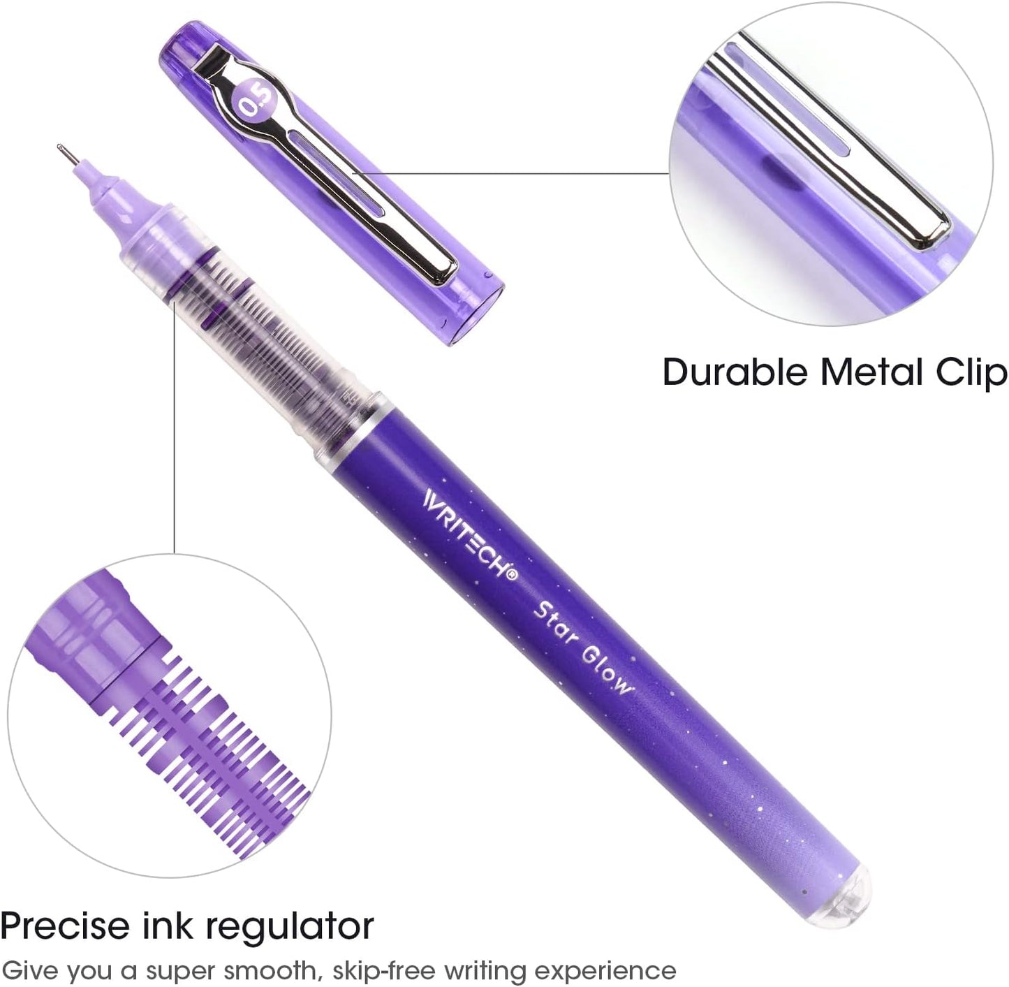 WRITECH Liquid Ink Rollerball Pens: 8ct Assorted Colors Extra Fine Point Tip 0.5mm Rolling Pen for Smooth Writing Coloring Drawing Journaling No Bleed & Smear &Smudge Multi Colored