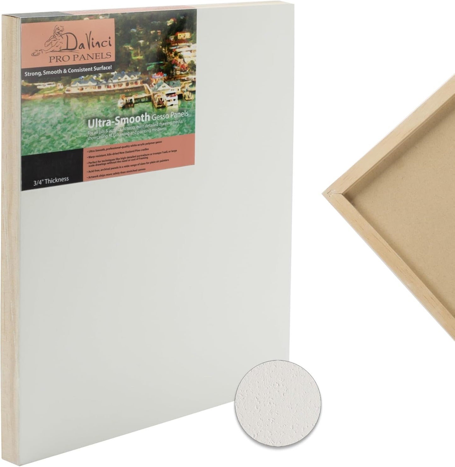 DaVinci Wood Panel Pro Ultra Smooth Gesso Panels 3/4 inch Panel (Single) 3x9 inch - 12 Pack