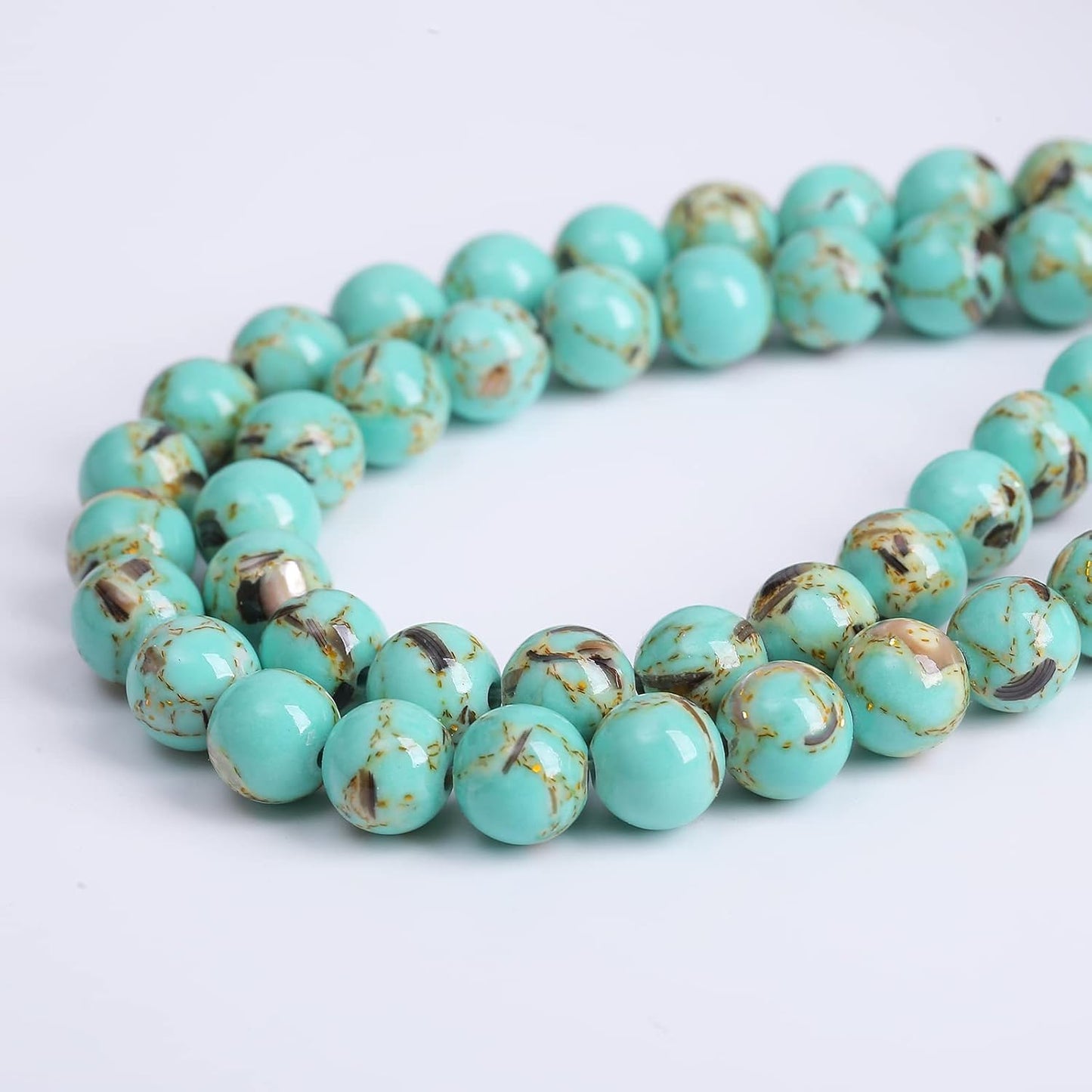 12mm 32pcs Turquoise Beads with Mother of Pearl Blue Howlite Shell Turquoises Stone Round Beads for Jewelry Making Bracelet
