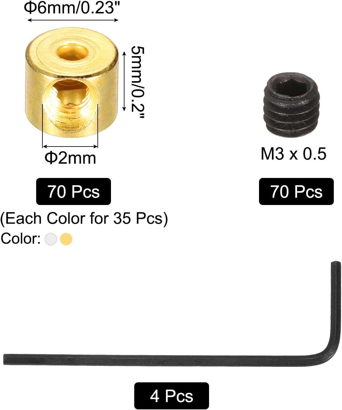 MECCANIXITY 70 Pcs Metal Locking Pin Backs, Locking Pin Keepers Clasp 5mm(H) with 4 Wrench Replacement in Storage Case for Badge, Brooch, Silver, Gold Tone
