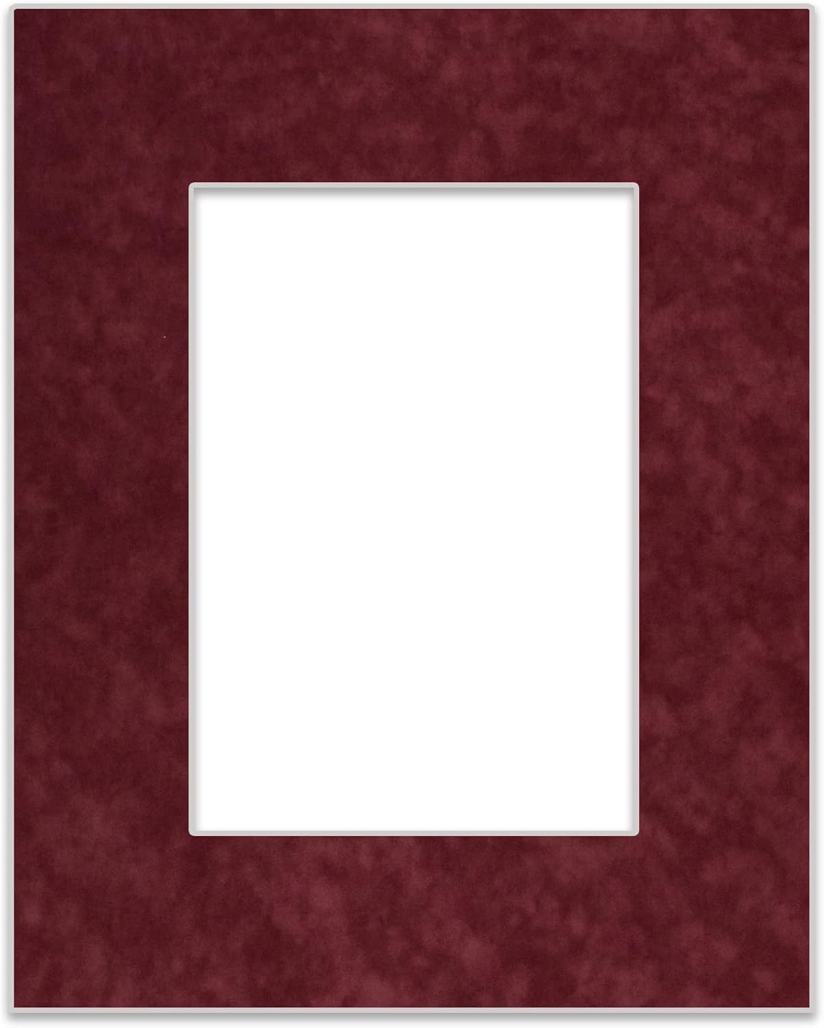 8x10 Mat Bevel Cut for 6x8 Photos - Acid Free Dark Red Suede Precut Matboard - For Pictures, Photos, Framing - 4-ply Thickness