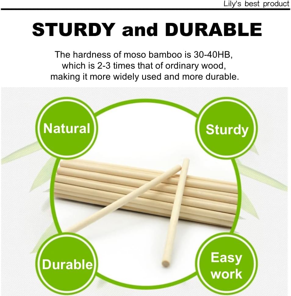 HOPELF 100PCS Dowel Rods Wood Sticks Wooden Dowel Rods - 1/2 x 6 Inch Bamboo Sticks - for Crafts，Hardwood Dowel Rod Assortment，Wooden Rod Sticks Doweling Rods，DIYers.