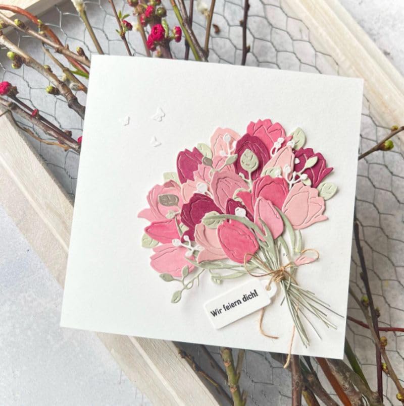 Lapoo Metal Cutting Die for Scrapbooking, 3D Backgrounds Frame New Cutting Dies DIY Album Card Making Decor Paper Craft Metal Die Cuts Party Wedding Decorations (3 Buds 4.5 x 1.7 in)