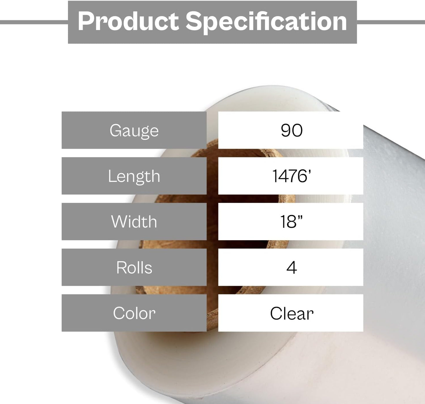 PSBM Stretch Wrap, 4 Pack, 17 Inch x 1476 Feet, 83 Gauge, Clear Plastic Cling, Cast Hand Stretch Film Rolls for Packaging Moving Packing Pallets