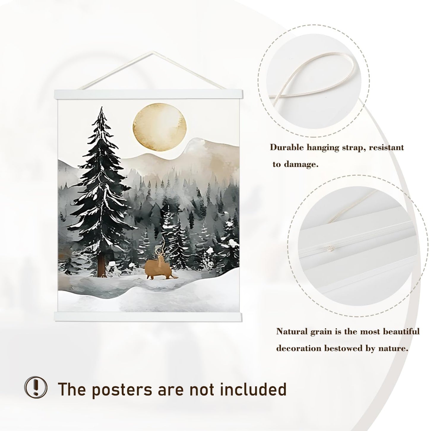 Artmag Magnetic Poster Hanger Frame, 25x20 25x35 25x40 Light Wood Wooden Magnet Canvas Artwork Print Poster Hangers Frames Hanging Kit (White, 25")