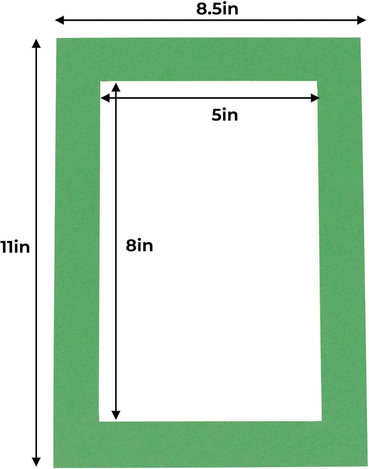 5.5x8.5 Mat for 8.5x11 Frame - Precut Mat Board Acid-Free Bright Green 5.5x8.5 Photo Matte for a 8.5x11 Picture Frame, Matboard for Family Photos, Show Kits, Art, Picture Framing, Pack of 100 Mats