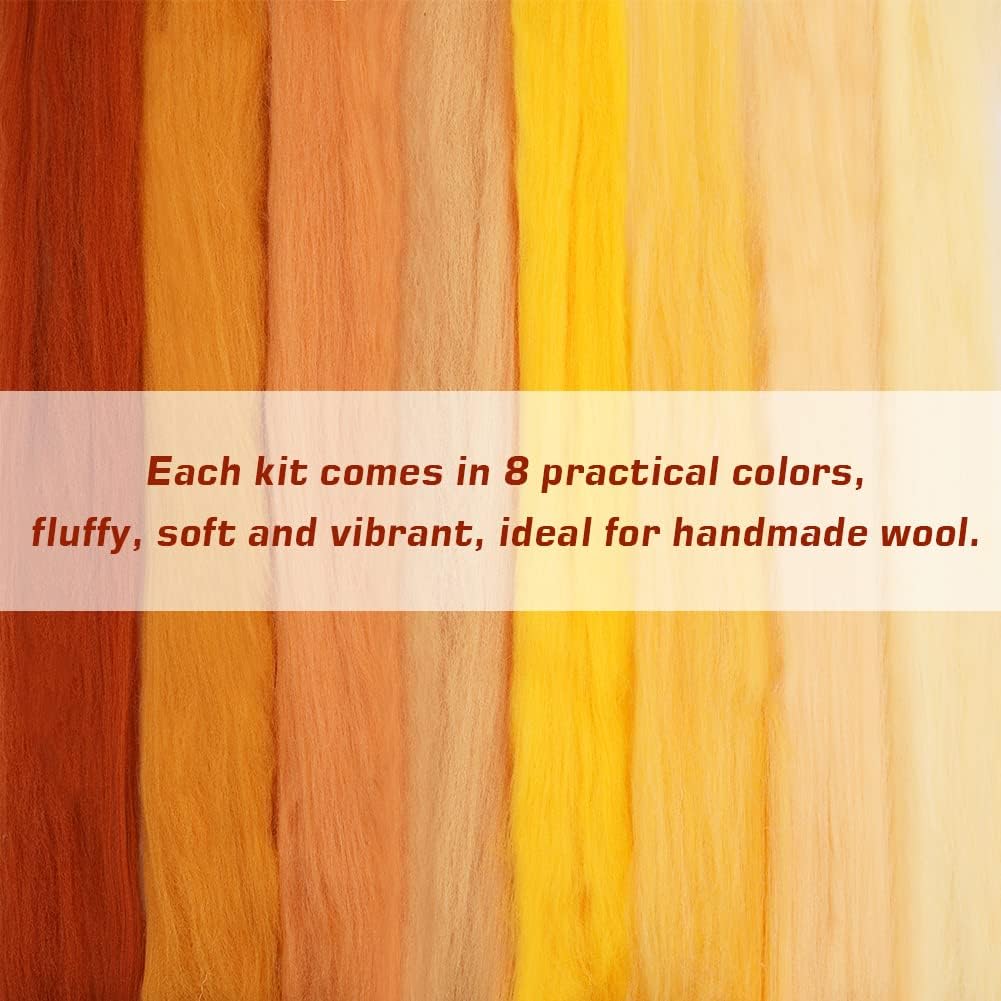 Wonvoc 2.82 oz Needle Felting Wool, 80 g Nature Wool Roving Yarn, Needle Felting Wool Bulk, Hand Spinning Wool Roving Wool Yarn for DIY Craft Materials and Felting Wool Craftsmen, 10g/Color (Autumn)