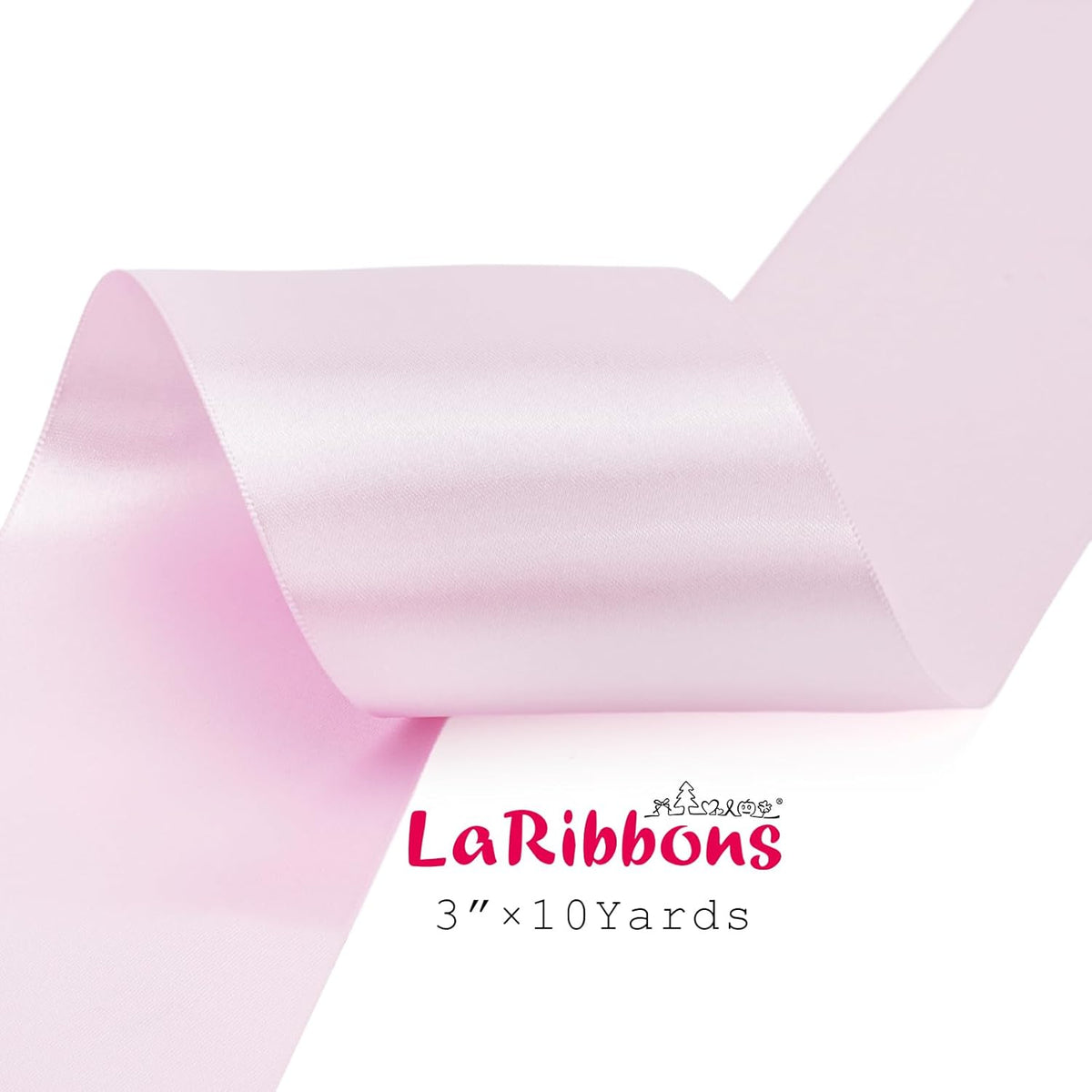 LaRibbons Light Pink Satin Ribbon 3 Inch 10 Yards Double Faced Luxury Light Pink Silk Ribbon for Gift Wrapping Flower Bouquets Bow Christmas Wedding Party Decoration
