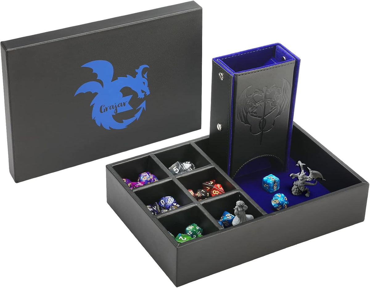 3 in 1 Dice Tray with Lid, Portable Dice Box Storage for DND, Dungeons and Dragons, D&D, MTG & RPG Games - Blue
