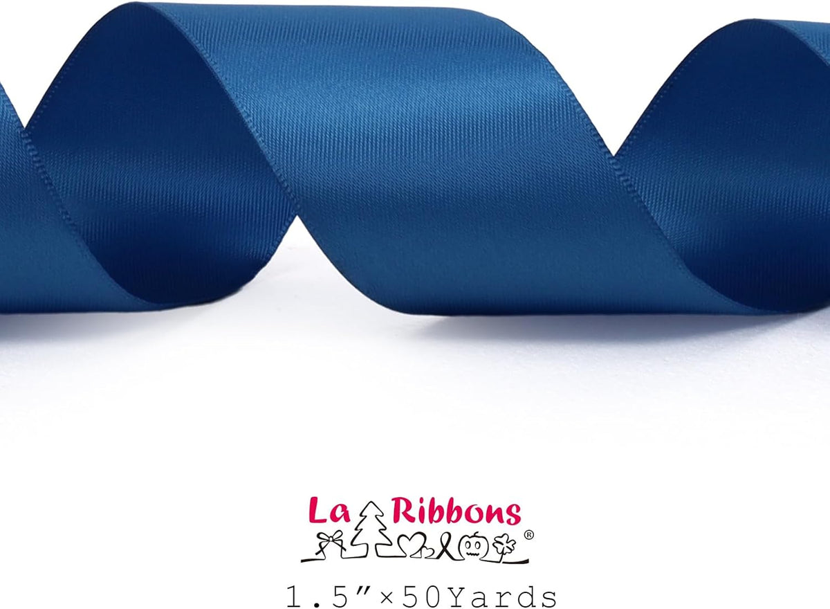 LaRibbons 1 1/2 Inch 50 Yard Double Faced Satin Ribbon,Royal Blue Satin Craft Fabric Ribbon for Gift Wrapping Floral Bouquets Wedding Party Decoration