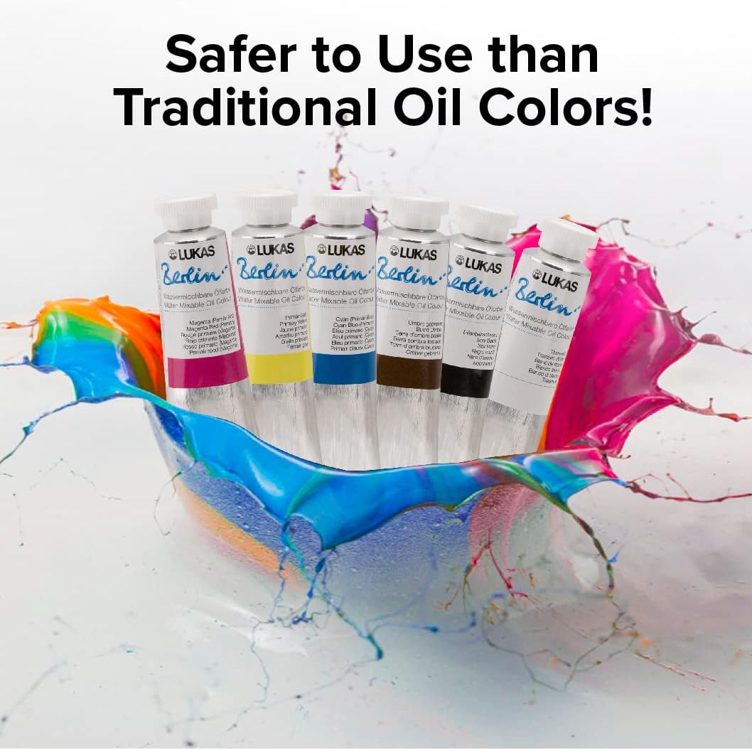 Lukas Water Mixable Oil Paint - Eco-Friendly, 37ml Grey, Black, White Set of 5, Solvent-Free Artist Oil Paint with Lightfast Pigments and Beeswax for Smooth Consistency, Water Soluble, Quick-Drying