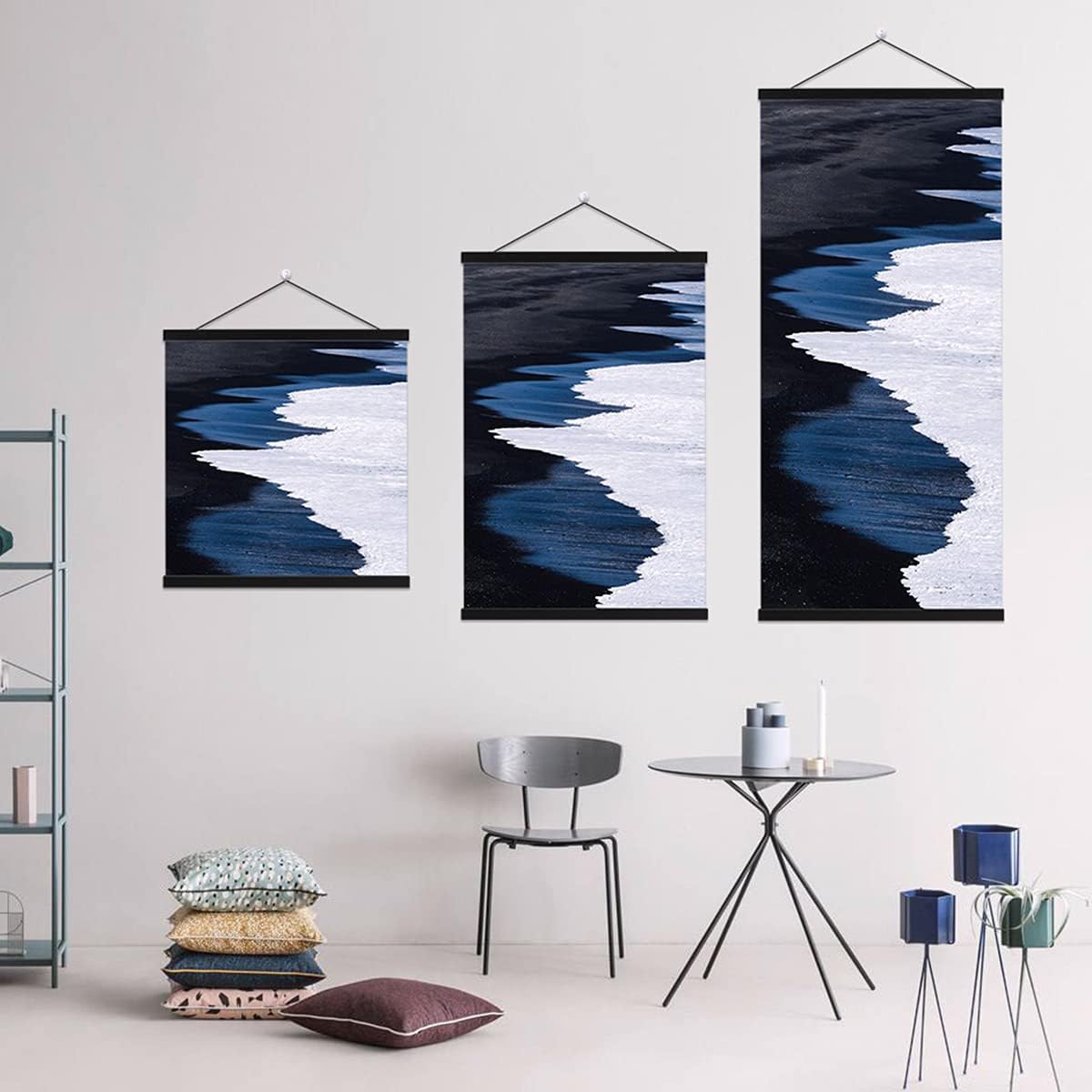 Ywlake Magnetic Poster Hanger, 18x24 18x12 18x24 Poster Frame Wood Wooden Magnet Print Posters Dowel Scroll Hanger Hangers Hanging Kit for Walls Map Canvas Artwork (Black, 18")