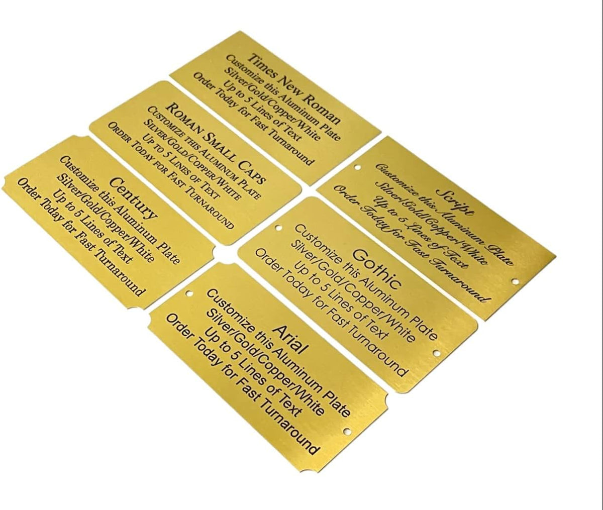 Personalized, Custom Brushed Gold Solid Brass Plate - Sizes 1x3, 1x4, 2x4, 2x6, 2x8, 3x6 - Picture Frame Name Label Art Tag for Frames, with Adhesive Backing - Indoor use only - 4 Tags