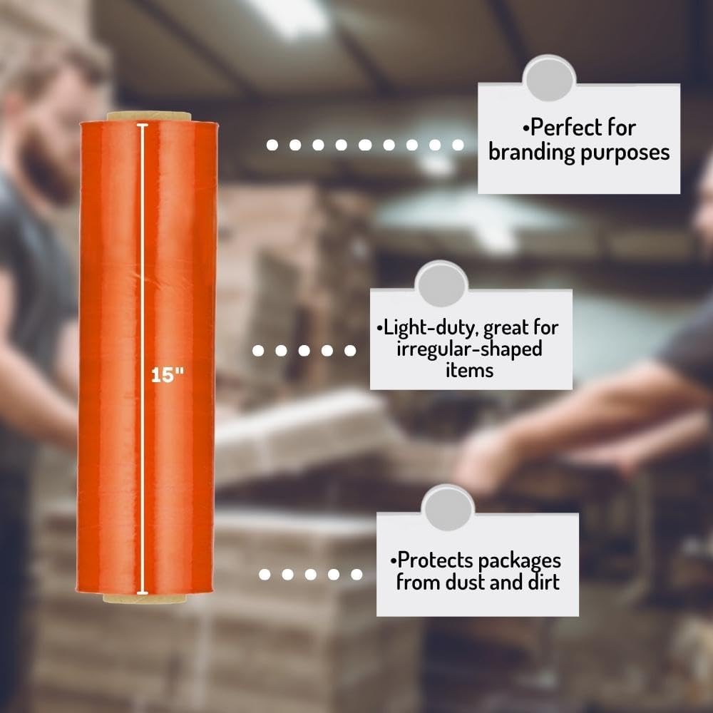 PSBM Orange Stretch Wrap, 15 Inch x 1476 Feet, 144 Pack, Tinted Pre-Stretched Shrink Wrap Film for Moving, Packaging, Pallet Wrapping