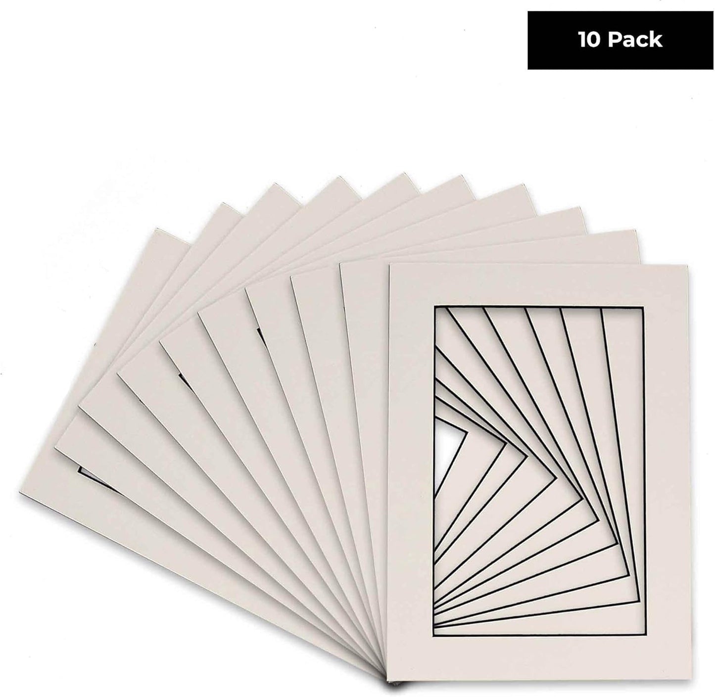 Pack of TEN 11x14 Mats Bevel Cut for 8.5x11 Photos - Acid Free White with Black Core Precut Matboards For Pictures, Photos, Framing - 4-ply Thickness