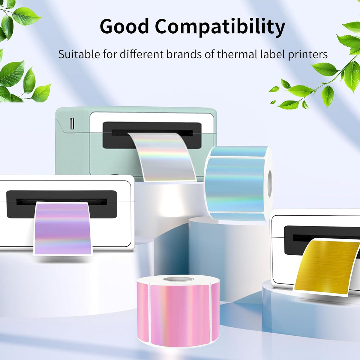 Holographic Square Thermal Labels Stickers 3" x 3", Square Direct Thermal Stickers Labels, Glitter Self-Adhesive Thermals Label for Small Business- Holographic Blue